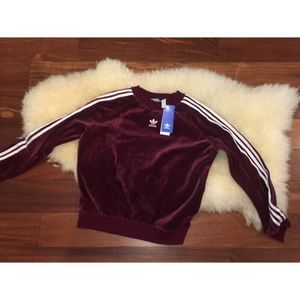 adidas originals maroon velour crewneck sweatshirt